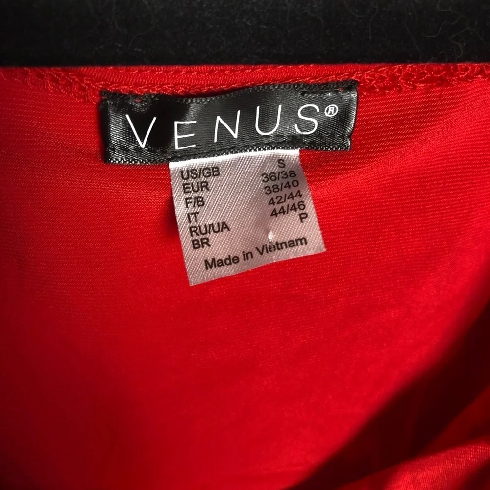 VENUS Red Draped Puff Long Sleeve Dress Small NWOT